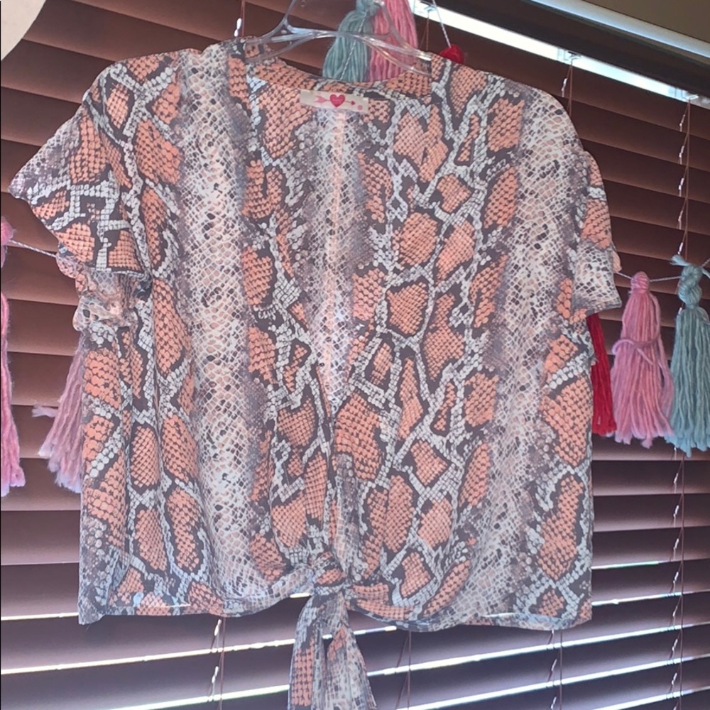 Snake print tie front top